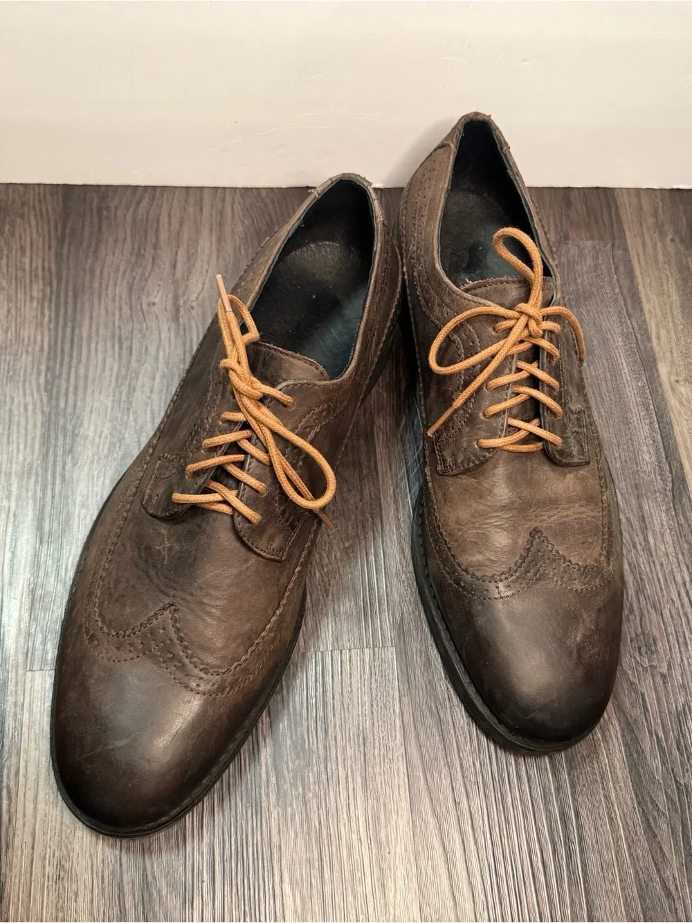 🔥Brusque Mens 11 Brown Leather Wingtip Oxfords Dress Shoes
